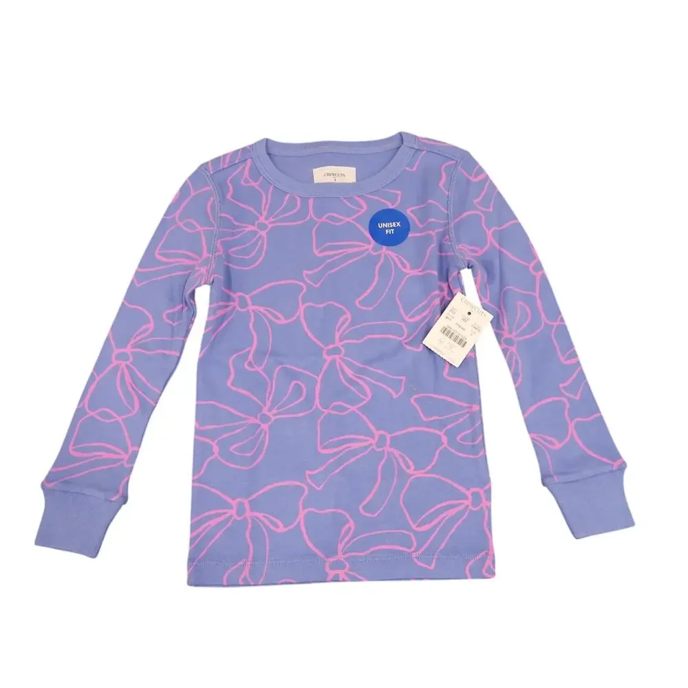 J.Crew Crewcuts Girls' Long Sleeve Bows Pajama Set Bright Hydrangea Size 3 NWT